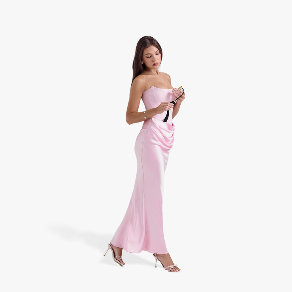 Women's Strapless Bodycon Evening Dress - Ruched Maxi