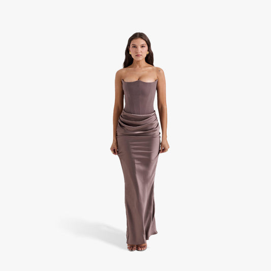 Women's Strapless Bodycon Evening Dress - Ruched Maxi