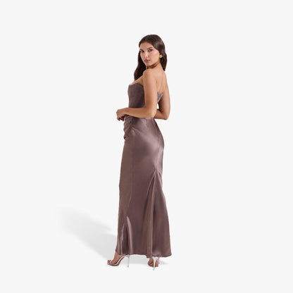 Women's Strapless Bodycon Evening Dress - Ruched Maxi