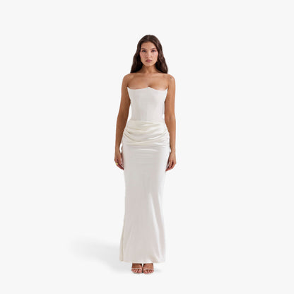 Women's Strapless Bodycon Evening Dress - Ruched Maxi
