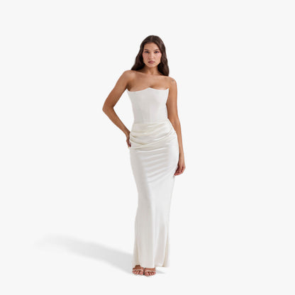 Women's Strapless Bodycon Evening Dress - Ruched Maxi