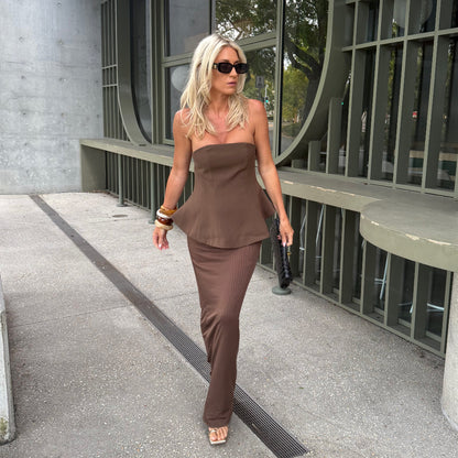 Women's Strapless Formal Dress Set - Peplum Two Piece