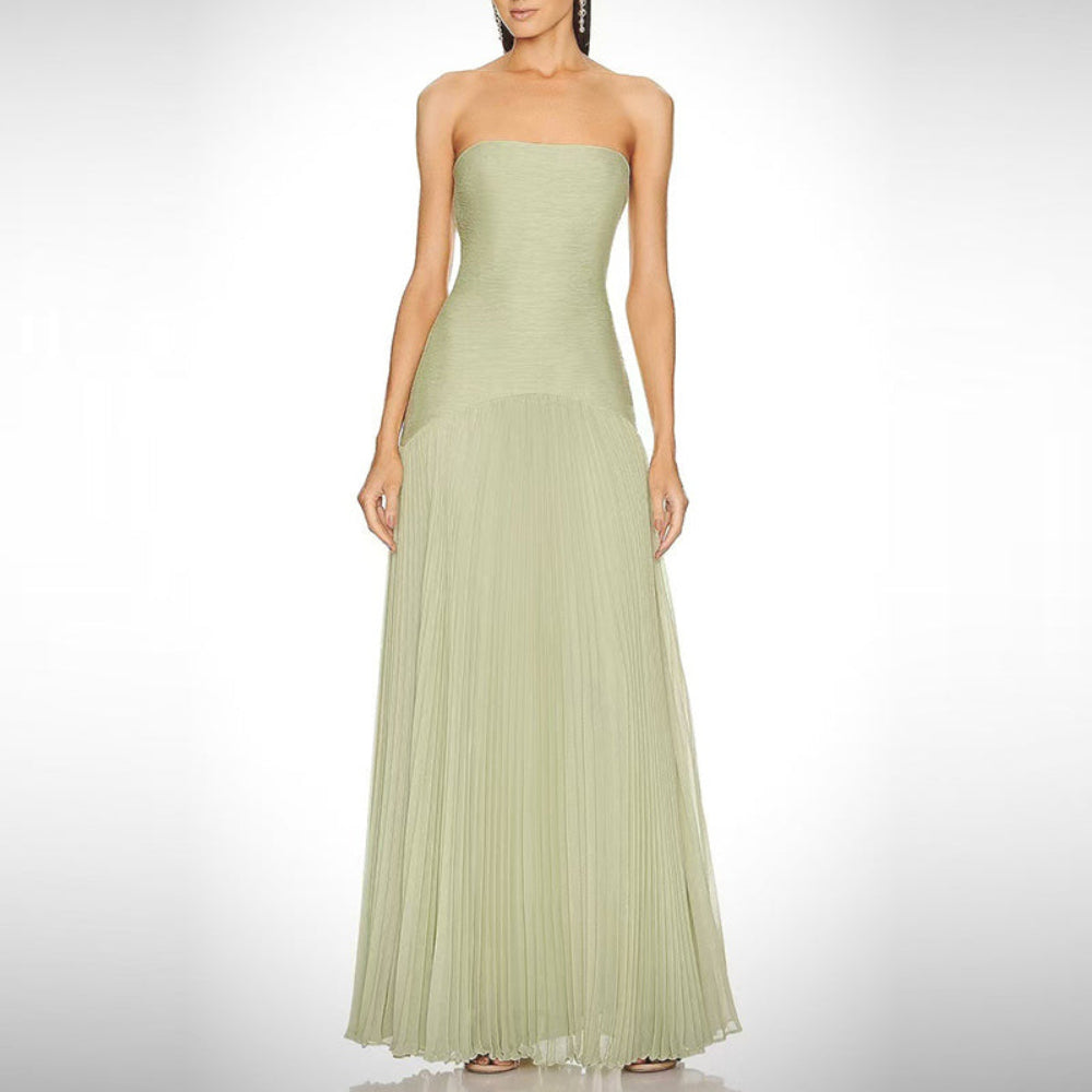 Women's Strapless Pleated Formal Evening Dress - Maxi
