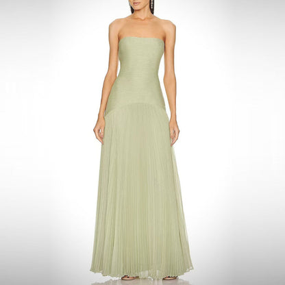 Women's Strapless Pleated Formal Evening Dress - Maxi