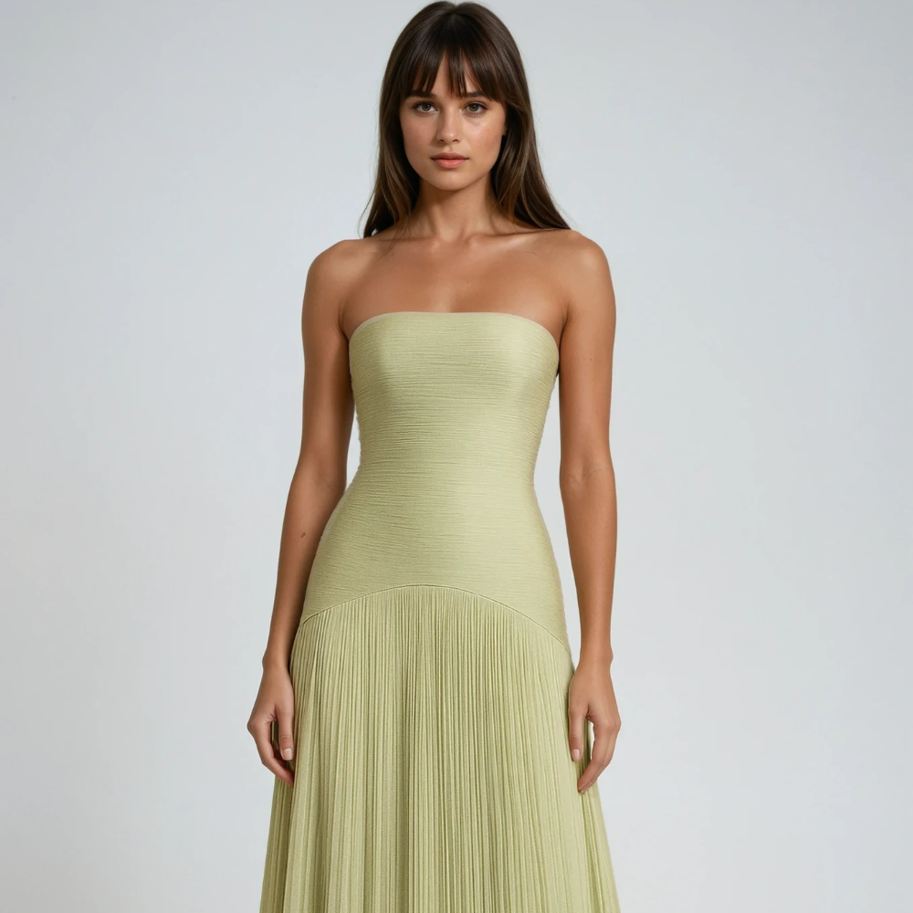 Women's Strapless Pleated Formal Evening Dress - Maxi