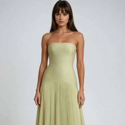 Women's Strapless Pleated Formal Evening Dress - Maxi