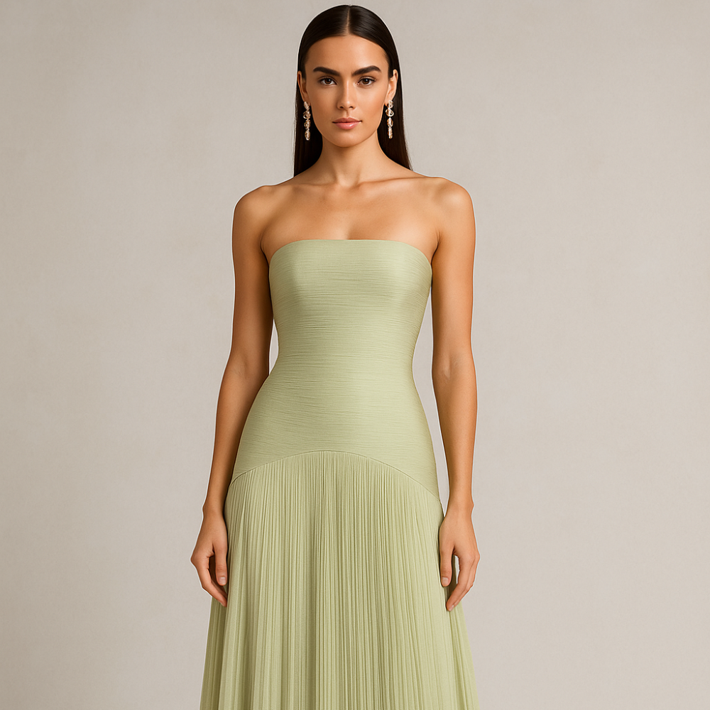 Women's Strapless Pleated Formal Evening Dress - Maxi