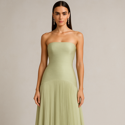 Women's Strapless Pleated Formal Evening Dress - Maxi