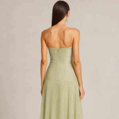 Women's Strapless Pleated Formal Evening Dress - Maxi