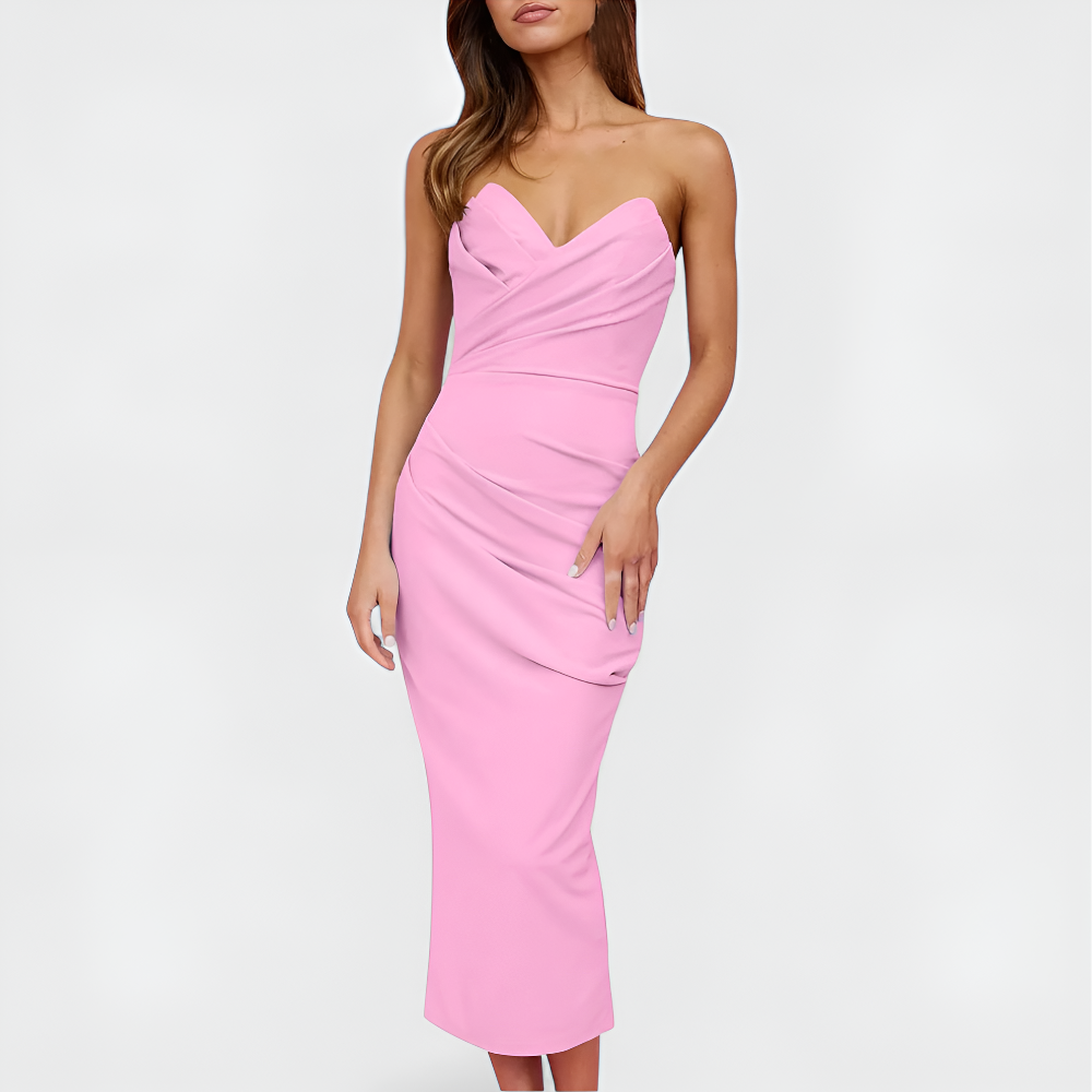 Women's Strapless Sweetheart Cocktail Dress - Bodycon Midi