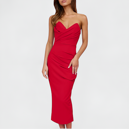 Women's Strapless Sweetheart Cocktail Dress - Bodycon Midi