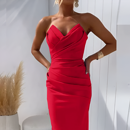 Women's Strapless Sweetheart Cocktail Dress - Bodycon Midi