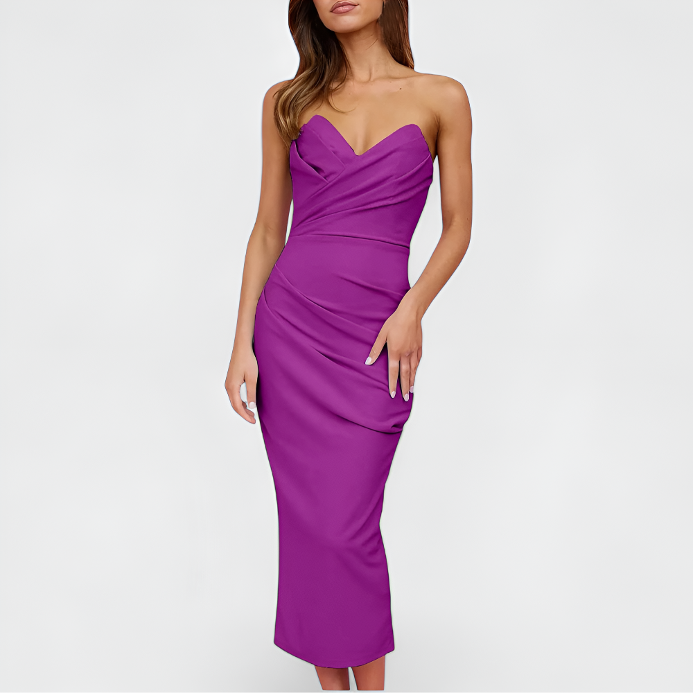 Women's Strapless Sweetheart Cocktail Dress - Bodycon Midi