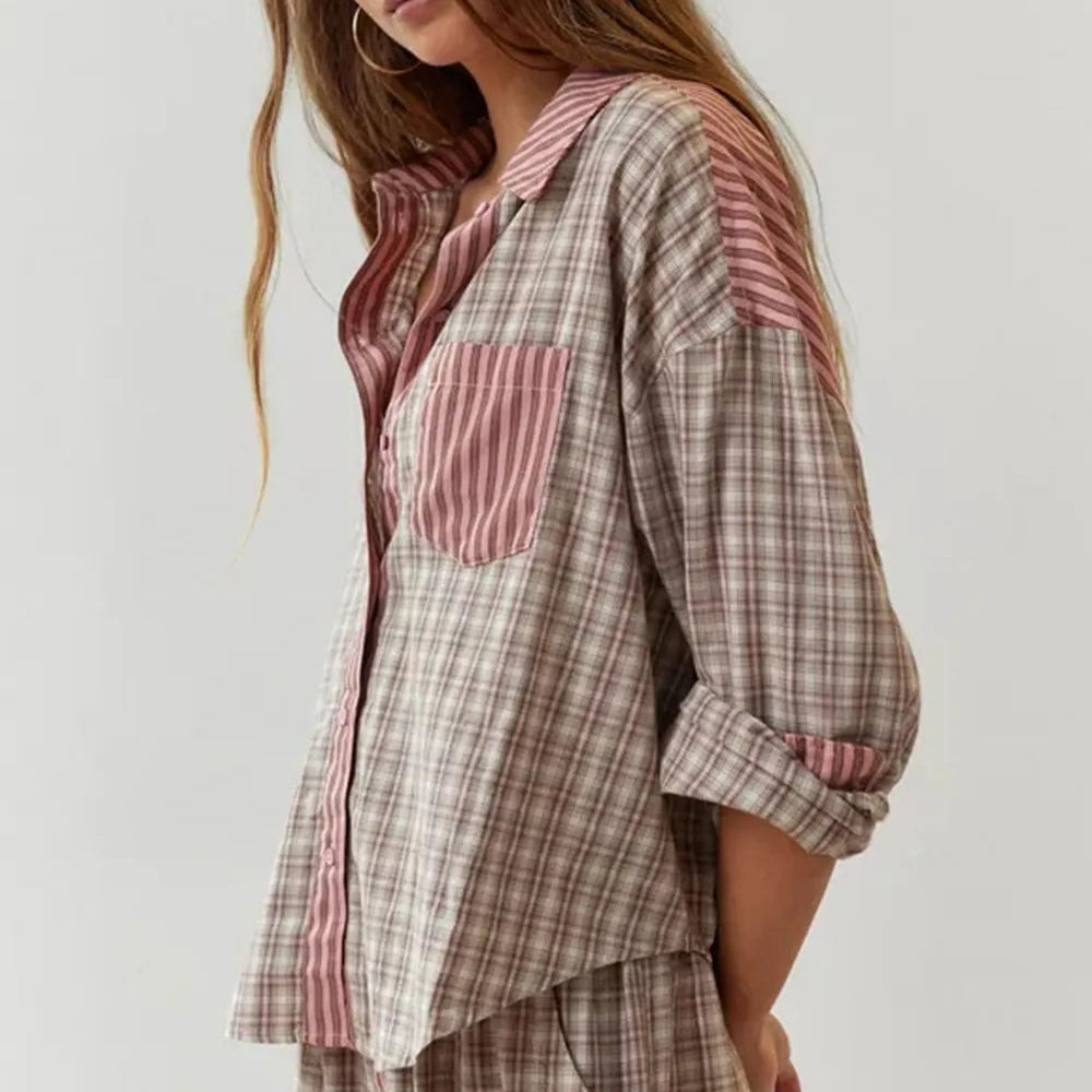 Women's Striped Matching Pajama Set Oversized Sleepwear 1