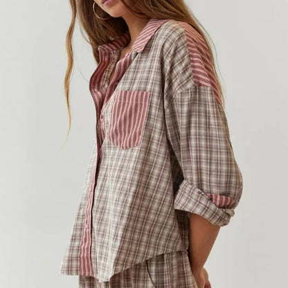 Women's Striped Matching Pajama Set Oversized Sleepwear 1
