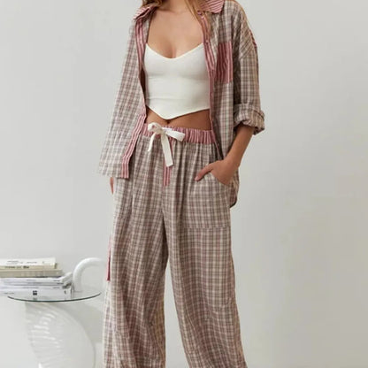Women's Striped Matching Pajama Set Oversized Sleepwear 2