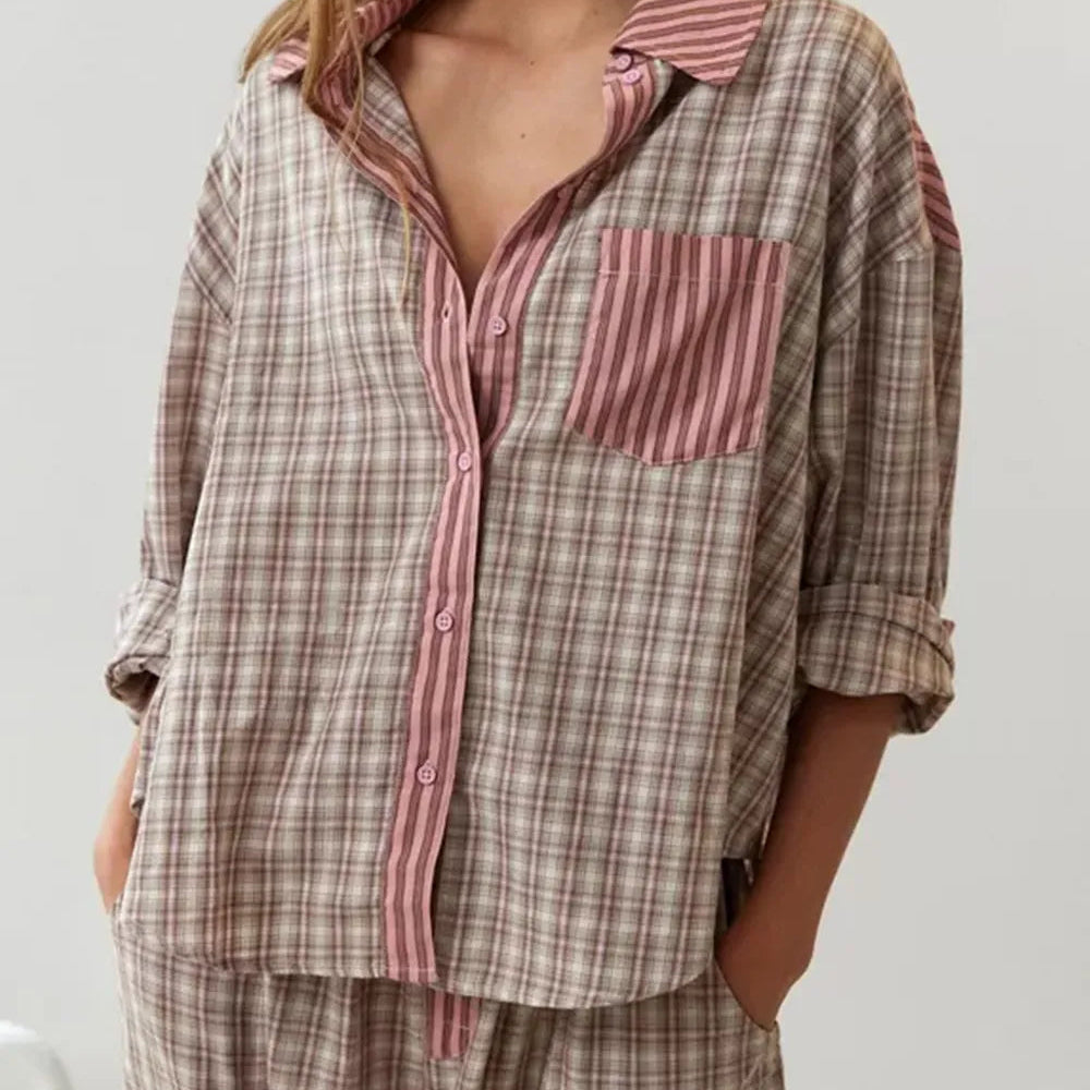 Women's Striped Matching Pajama Set Oversized Sleepwear 4