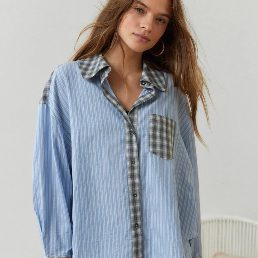 Women's Striped Matching Pajama Set Oversized Sleepwear 5