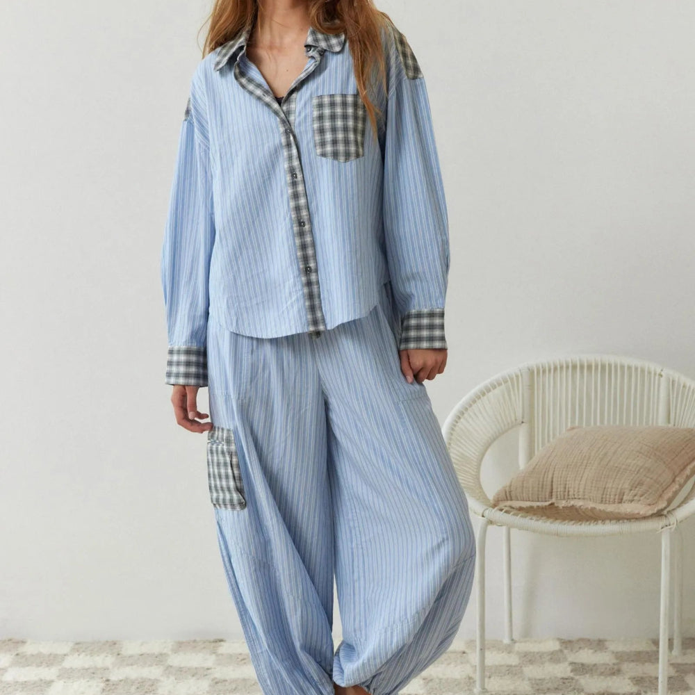 Women's Striped Matching Pajama Set Oversized Sleepwear 6