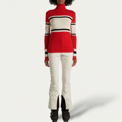 Women's Striped Turtleneck Long Sleeve Sweater - Fitted Knit