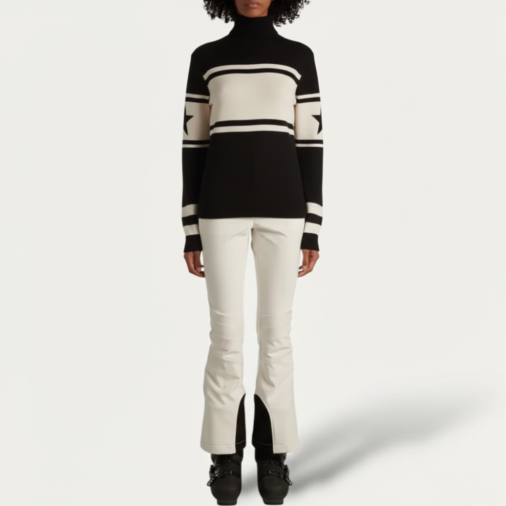 Women's Striped Turtleneck Long Sleeve Sweater - Fitted Knit