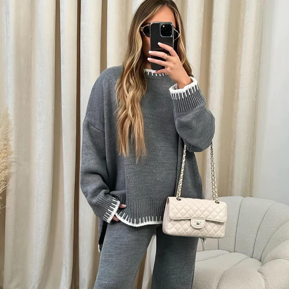 Women's Tracksuit Warm Set Stylish Split Sweater Cold Weather Outfit 7