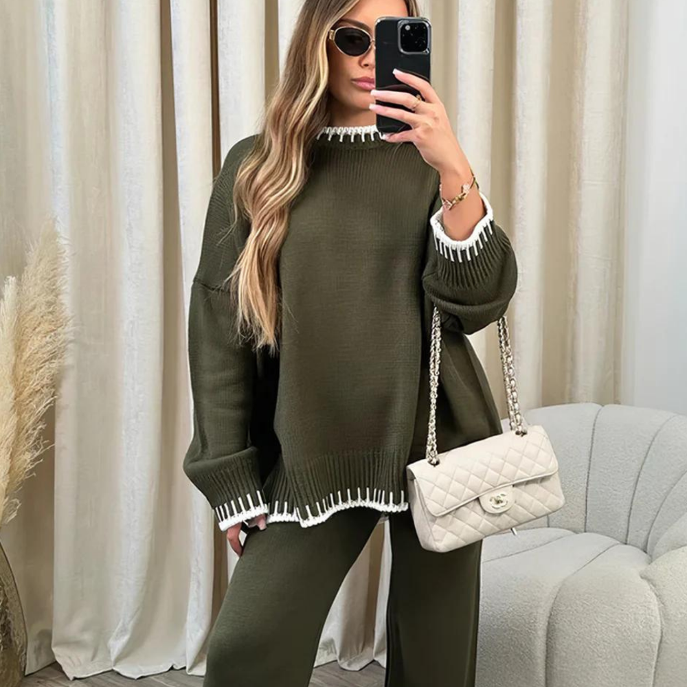 Women's Tracksuit Warm Set Stylish Split Sweater Cold Weather Outfit 8