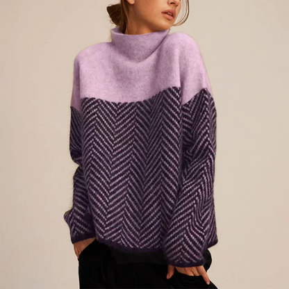 Women's Turtleneck Long Sleeve Chevron Pattern Sweater - Pullover