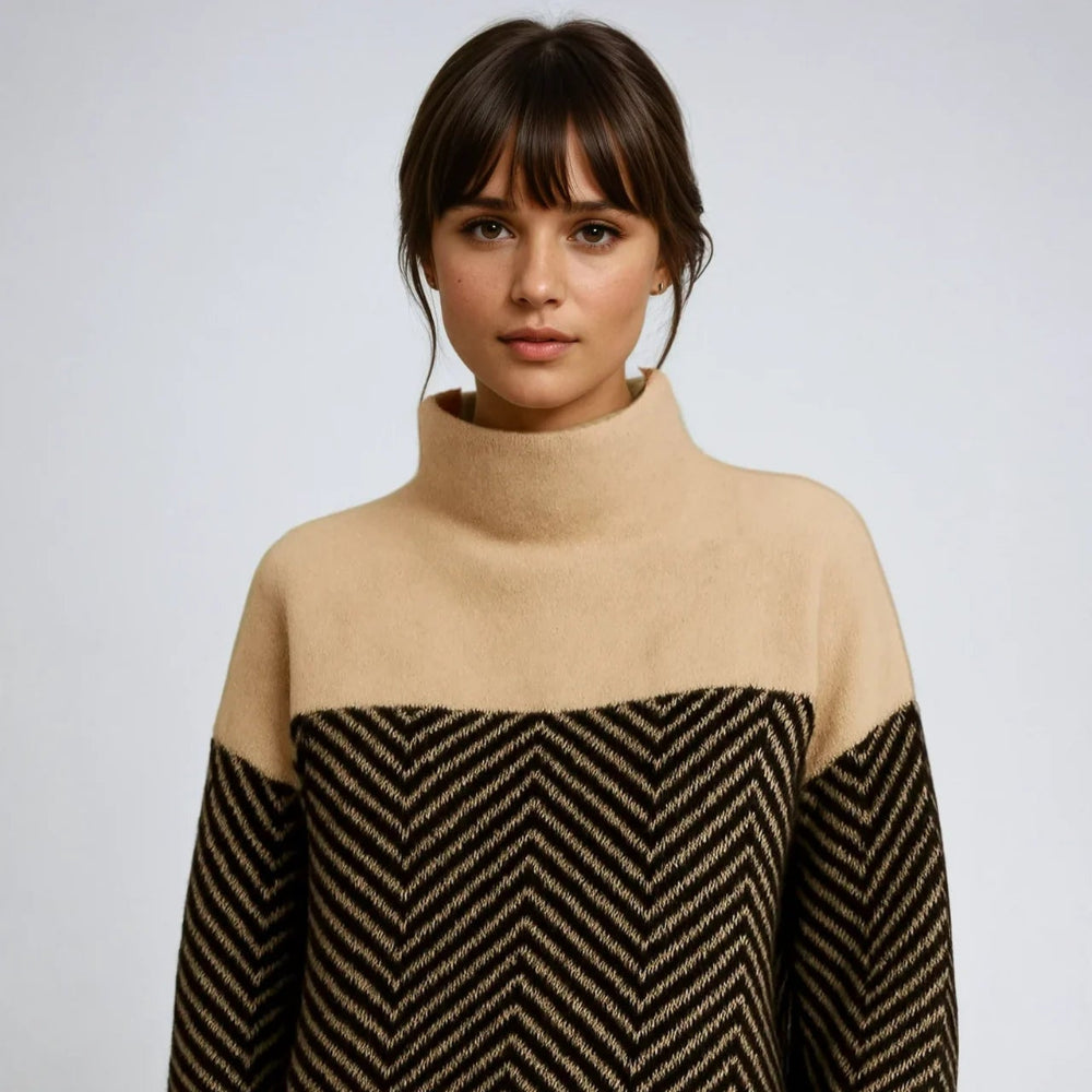 Women's Turtleneck Long Sleeve Chevron Pattern Sweater - Pullover