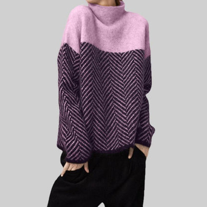 Women's Turtleneck Long Sleeve Chevron Pattern Sweater - Pullover