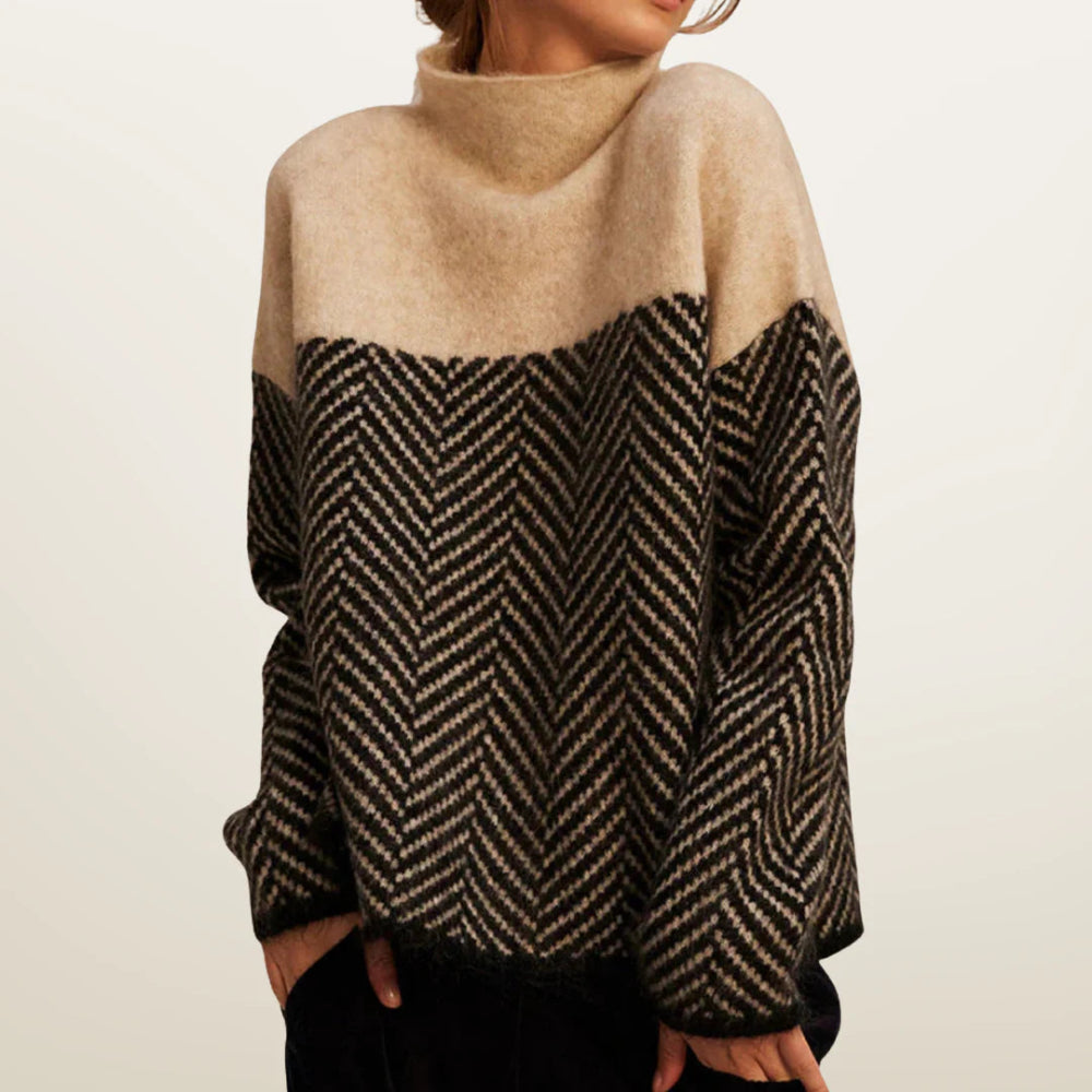 Women's Turtleneck Long Sleeve Chevron Pattern Sweater - Pullover