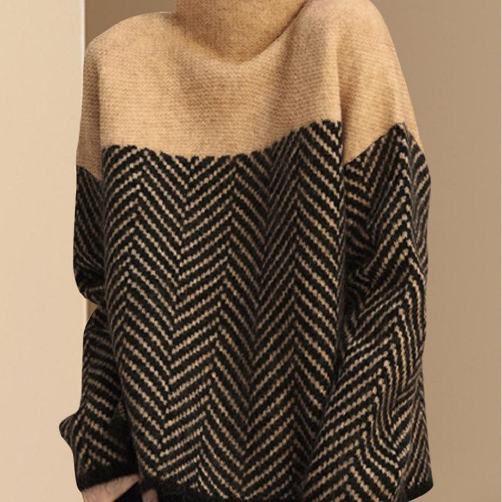 Women's Turtleneck Long Sleeve Chevron Pattern Sweater - Pullover