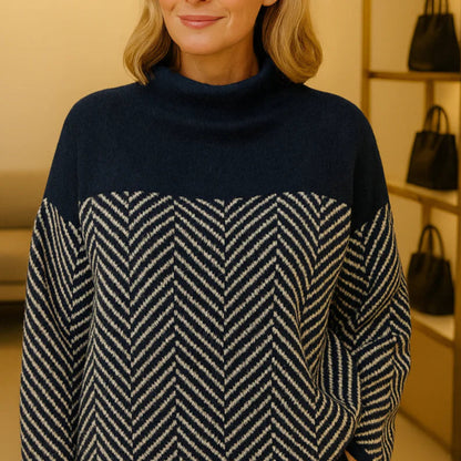 Women's Turtleneck Long Sleeve Chevron Pattern Sweater - Pullover