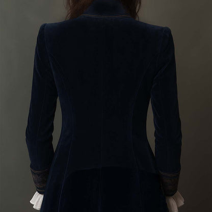 Women's Velvet Long Jacket Floral Embroidery Elegant Outerwear 3