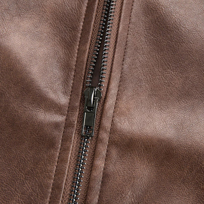 Women's Vintage Biker Faux Leather Jacket - Zipper Detail
