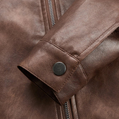 Women's Vintage Biker Faux Leather Jacket - Zipper Detail