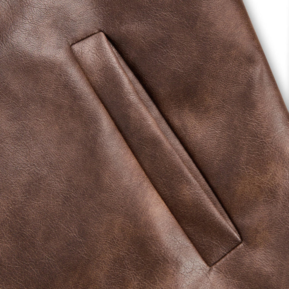 Women's Vintage Biker Faux Leather Jacket - Zipper Detail