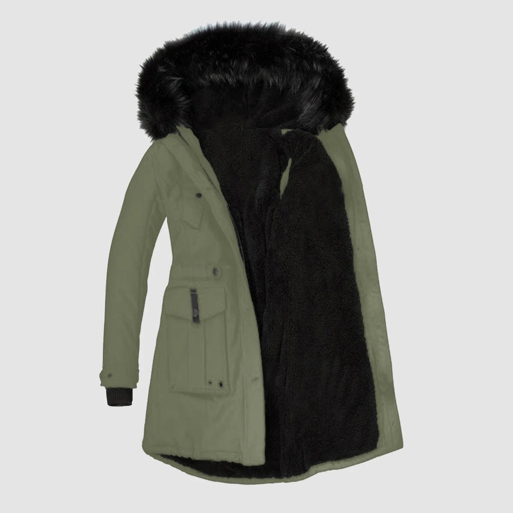 Women's Warm Winter Parka Coat - Hooded Faux Fur Lined