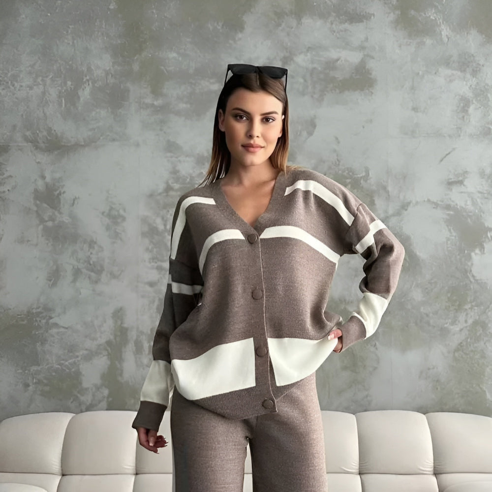 Women's Wool Cardigan Sweater Set Elegant Outfit 1