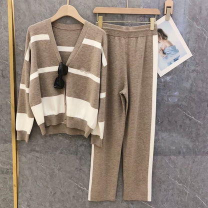 Women's Wool Cardigan Sweater Set Elegant Outfit 2