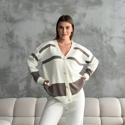 Women's Wool Cardigan Sweater Set Elegant Outfit 4