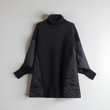 Womens Oversized Turtleneck Sweater – Quilted Sleeves