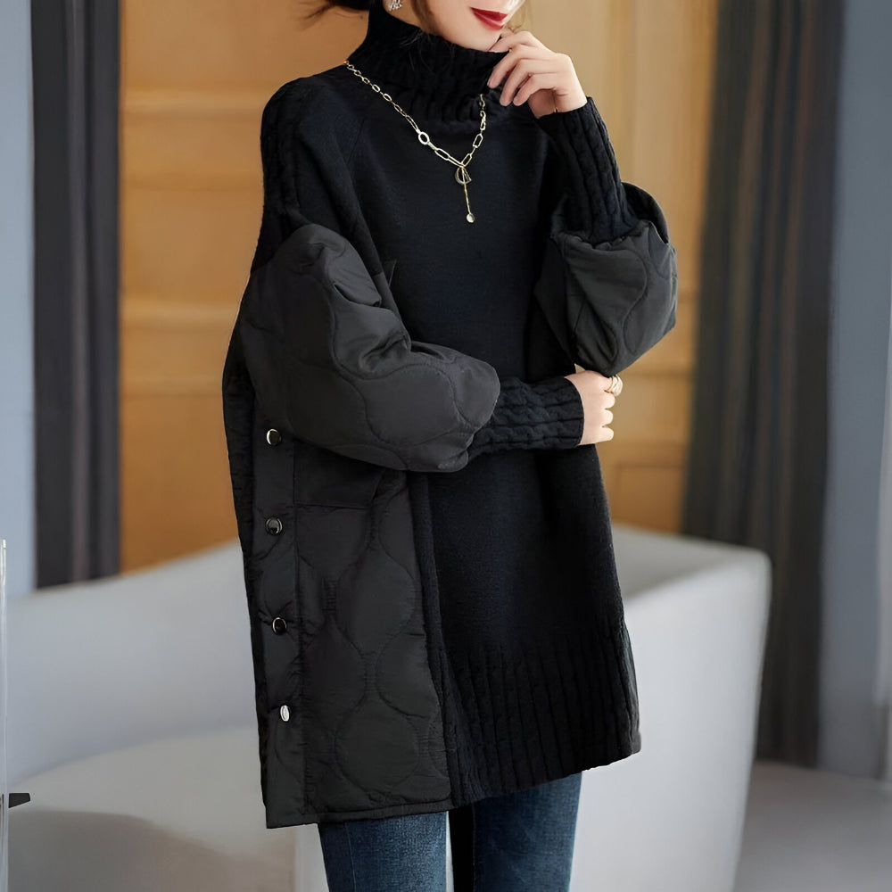 Womens Oversized Turtleneck Sweater – Quilted Sleeves