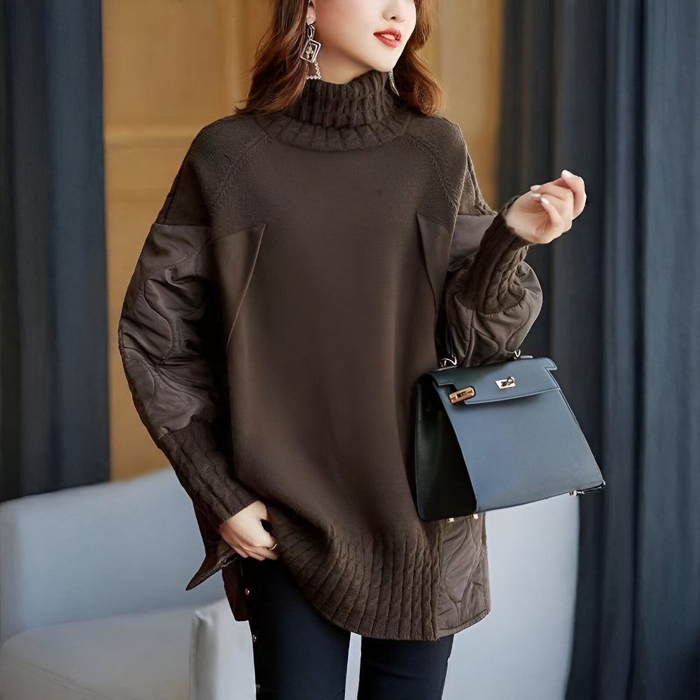 Womens Oversized Turtleneck Sweater – Quilted Sleeves