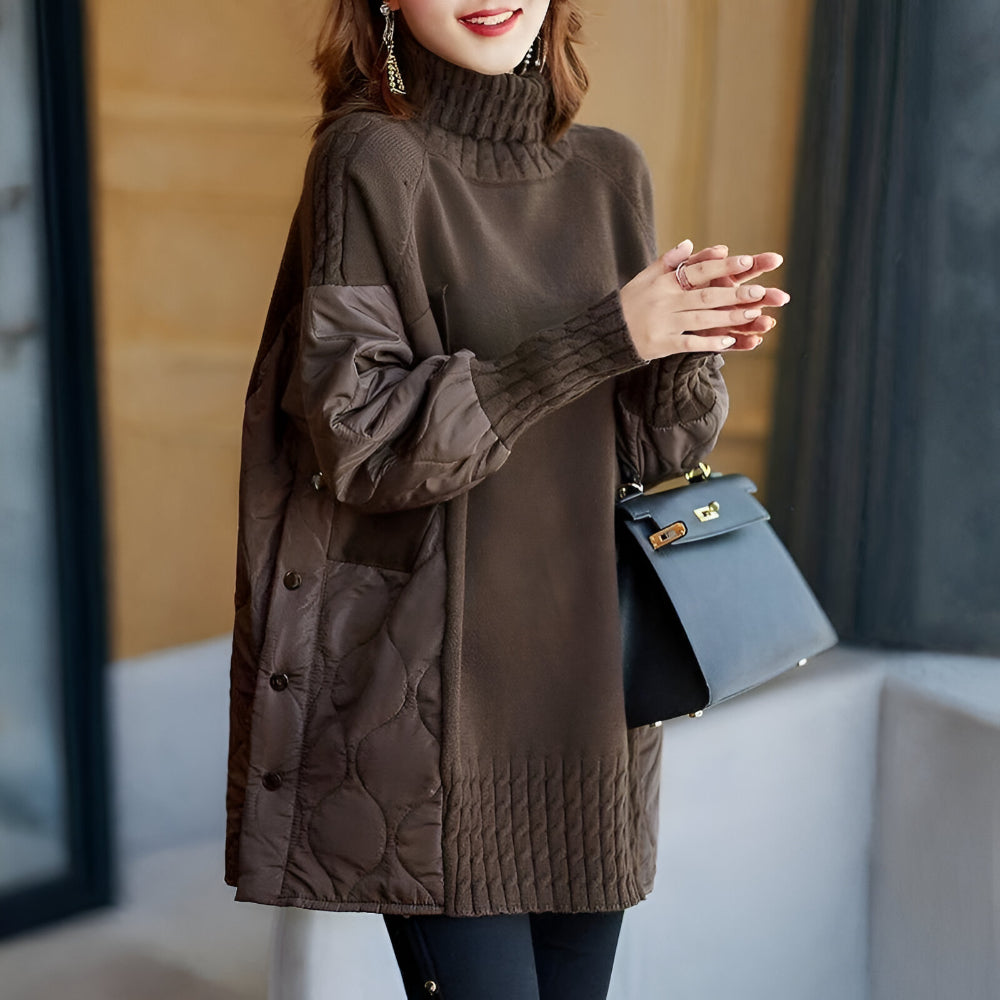 Womens Oversized Turtleneck Sweater – Quilted Sleeves