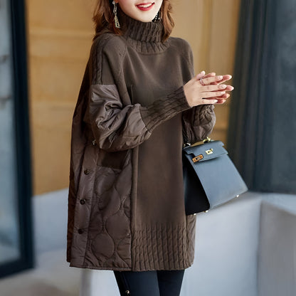 Womens Oversized Turtleneck Sweater – Quilted Sleeves