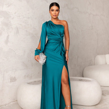 Women's One Shoulder Cocktail Dress - Asymmetrical Maxi
