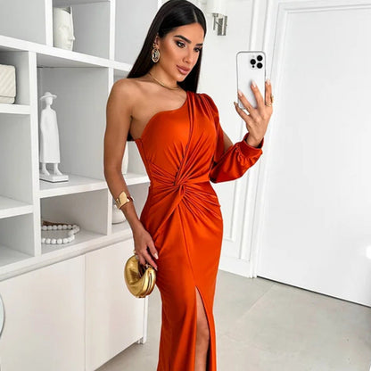 Women's One Shoulder Cocktail Dress - Asymmetrical Maxi