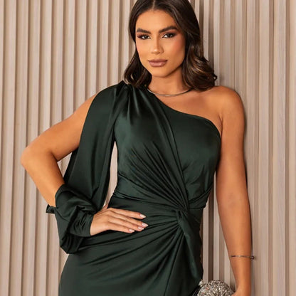 Women's One Shoulder Cocktail Dress - Asymmetrical Maxi