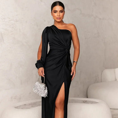 Women's One Shoulder Cocktail Dress - Asymmetrical Maxi